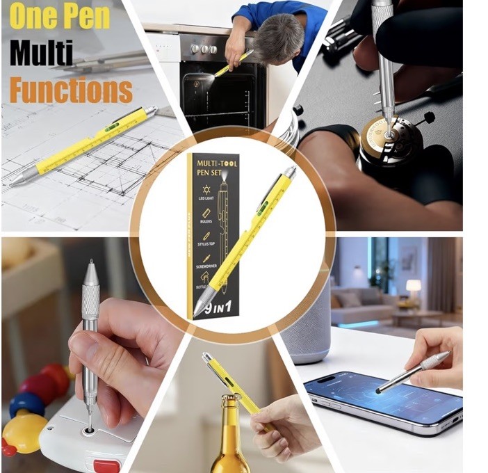 Lot Of 4~ Multi-Tool Pen Set 9 In 1 ~ Perfect Gift For Stocking Stuffers NEW!