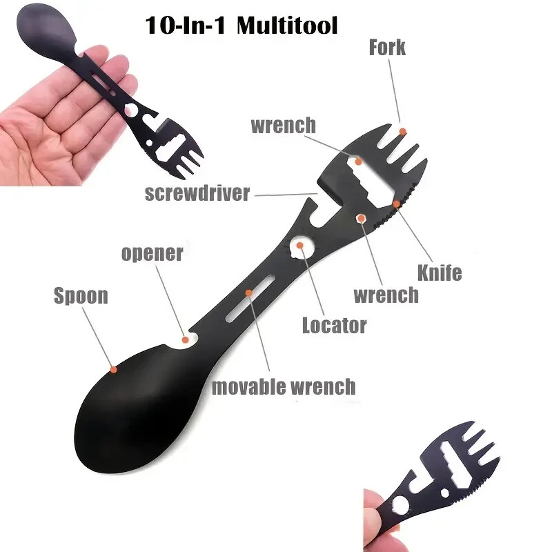 (Pack of 2) Stainless Steel 10-In-1 Multi-Function Spoon And Fork