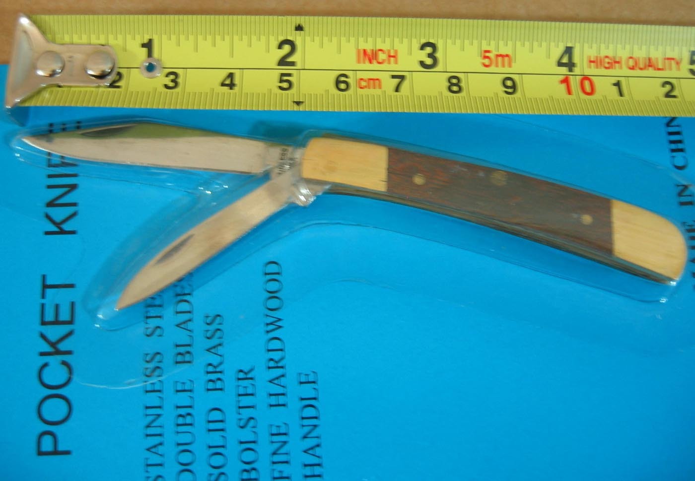 Stainless Steel Double Blade Folding Pocket Knife Brass Bolsters Hardwood Handle