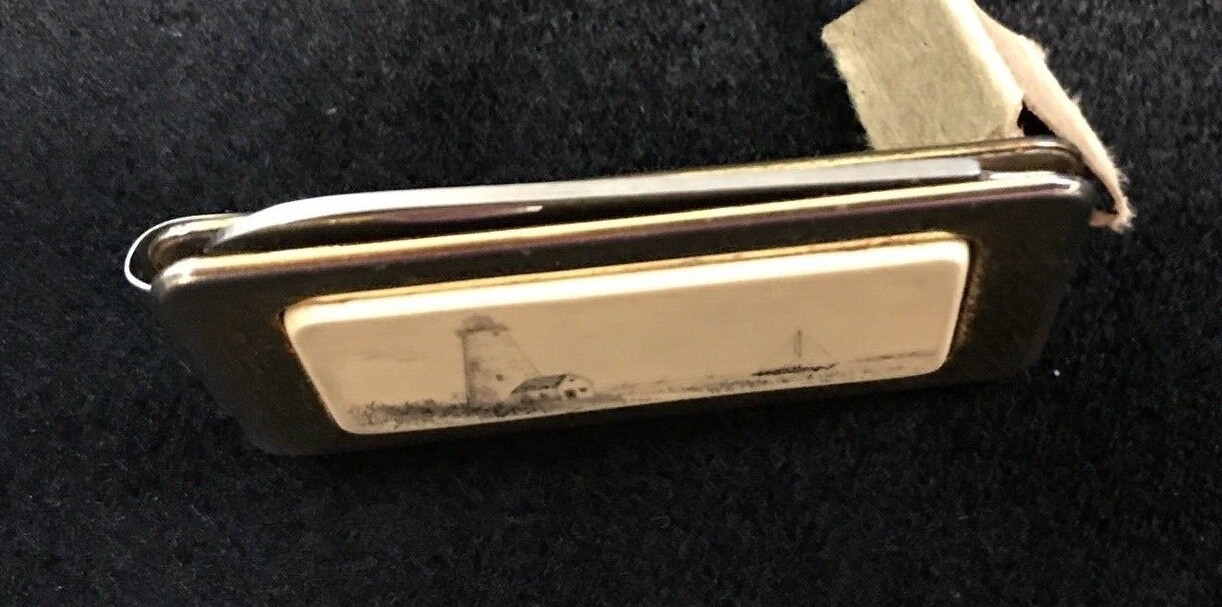 Money Clip Knife Nail File Card Holder Ceramic Insert BARLOW Gold/Silver Tone