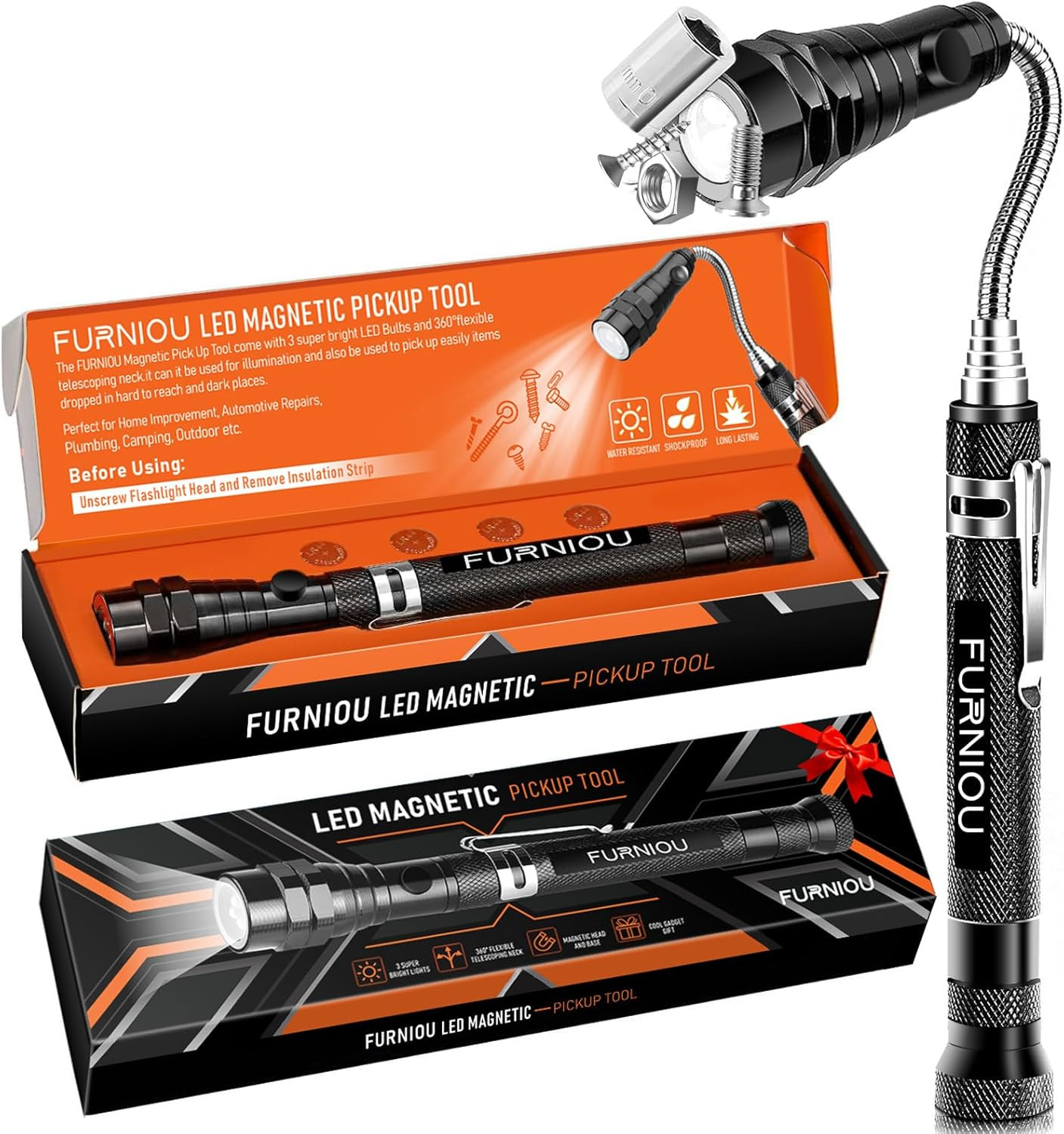 LED Magnetic Pickup Tool, Extendable Magnetic Flashlight, Gifts for Men