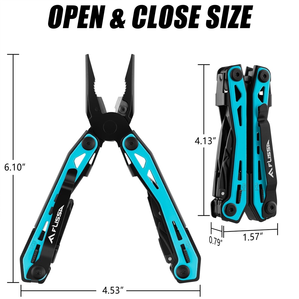 FLISSA 16-in-1 Multi Tool Pliers Stainless Steel EDC Multitool with Oxford Pouch