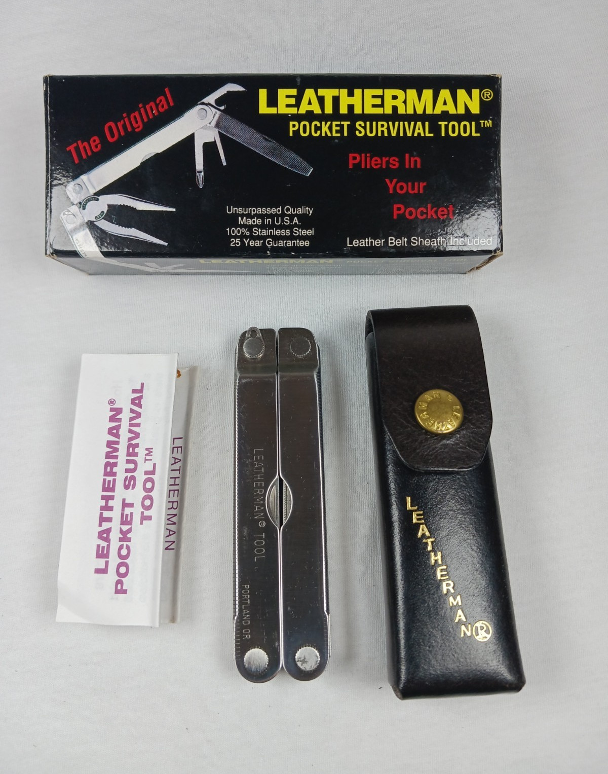 Leatherman Pocket Survival Tool PST 12-in-1 Straight Edge w/ Sheath Box Guide
