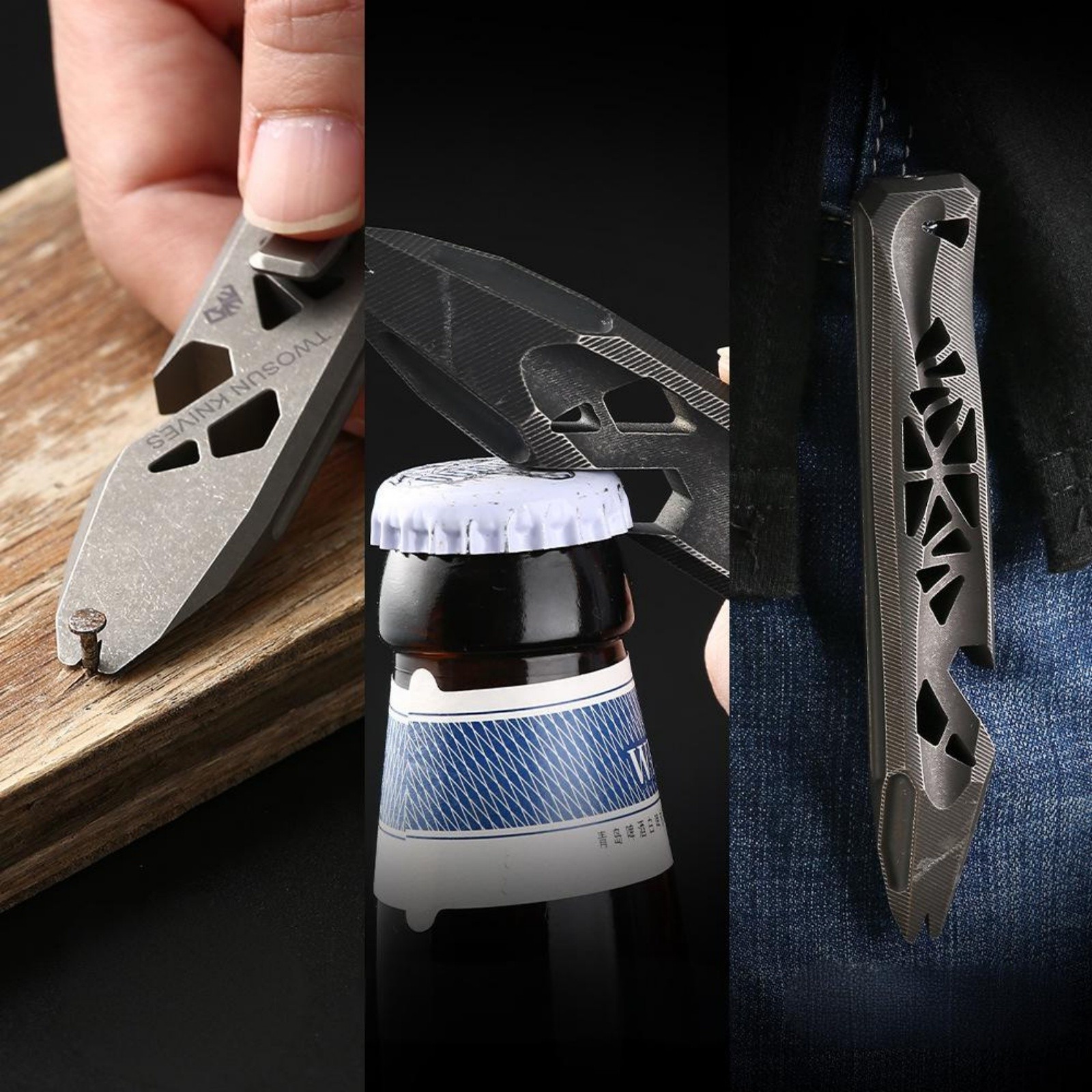 Titanium Alloy Outdoor EDC Mini Pry Bar Multi-Tool with Clip Portable