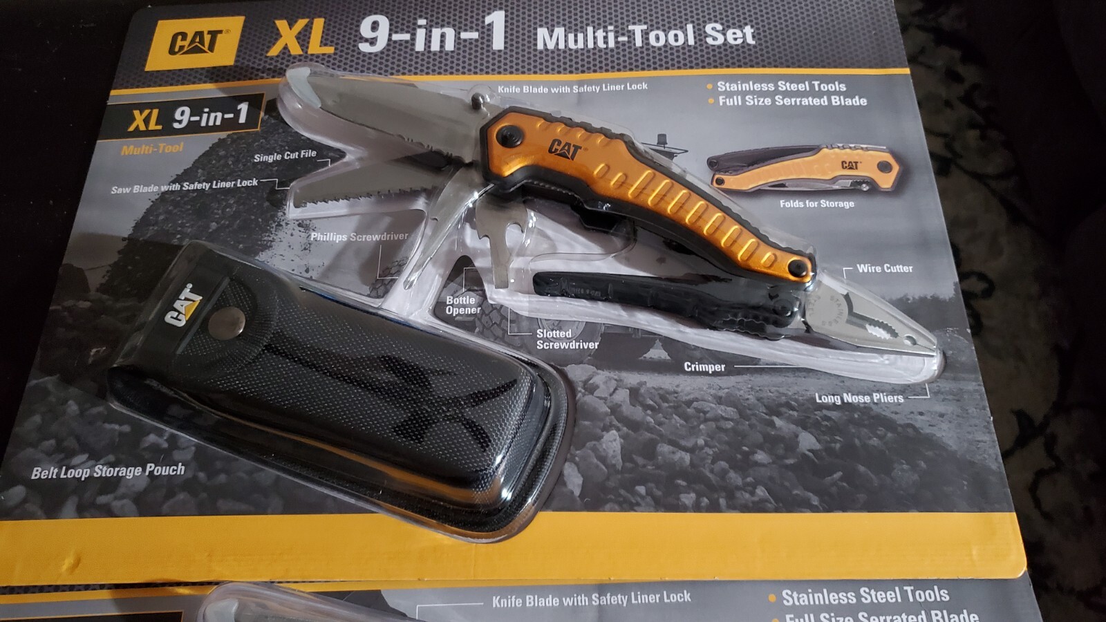 NIB & SEALED – (2) CAT XL 9- in-1 Multi-Tool Set Knife Pliers Saw Screwdrivers