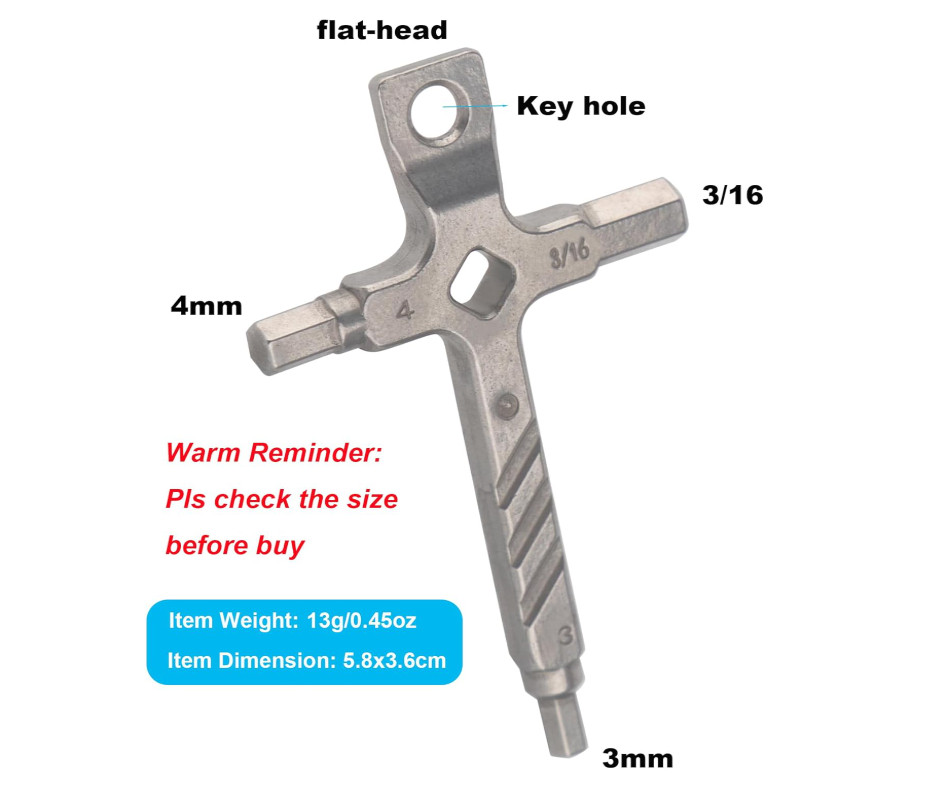 Hex Key Allen Wrench Photography EDC Multi-tool 4-in-1 Set (3mm, 4mm, 3/16, Flat