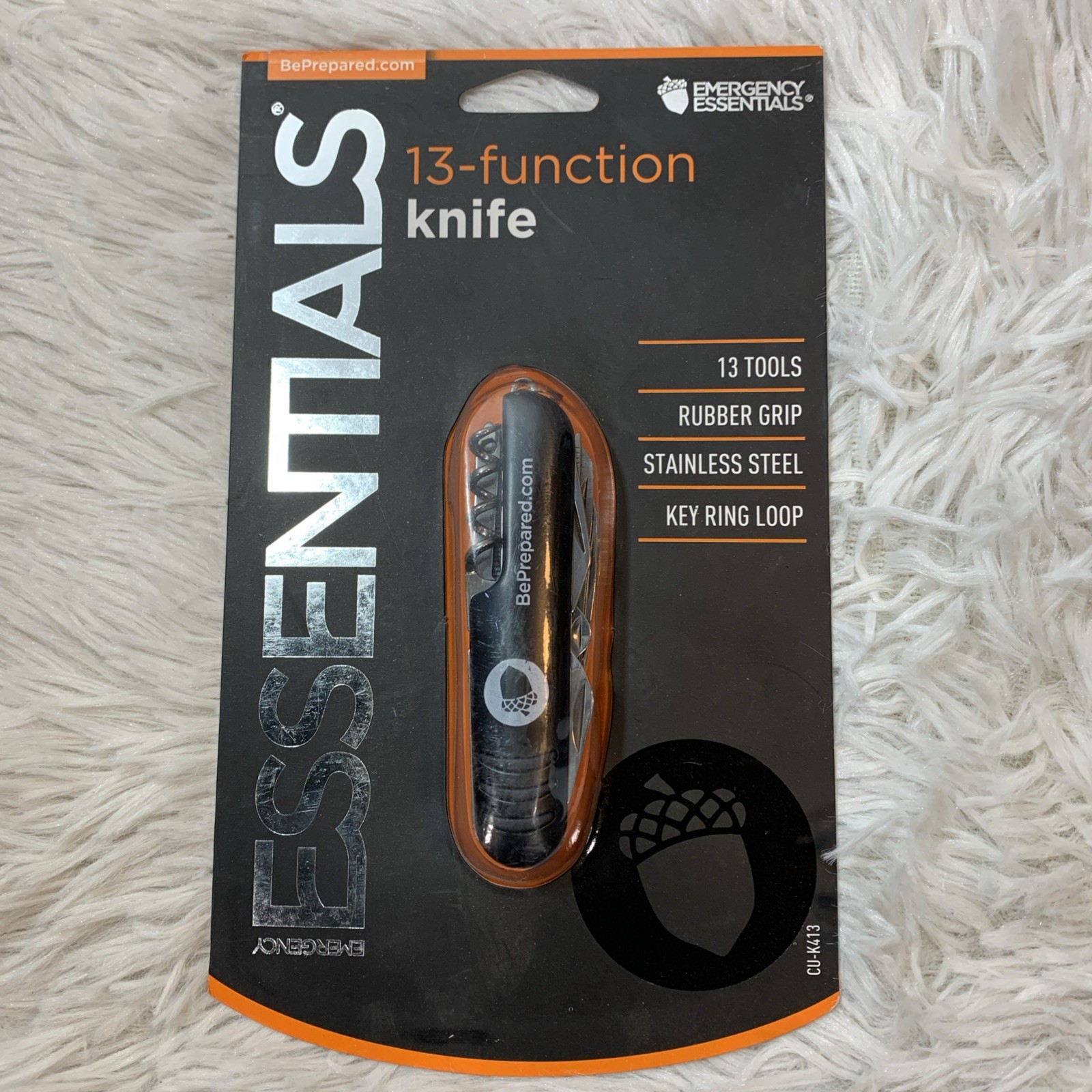 Emergency Essentials 13-Function Knife, Rubber Grip, Stainless Steel, New