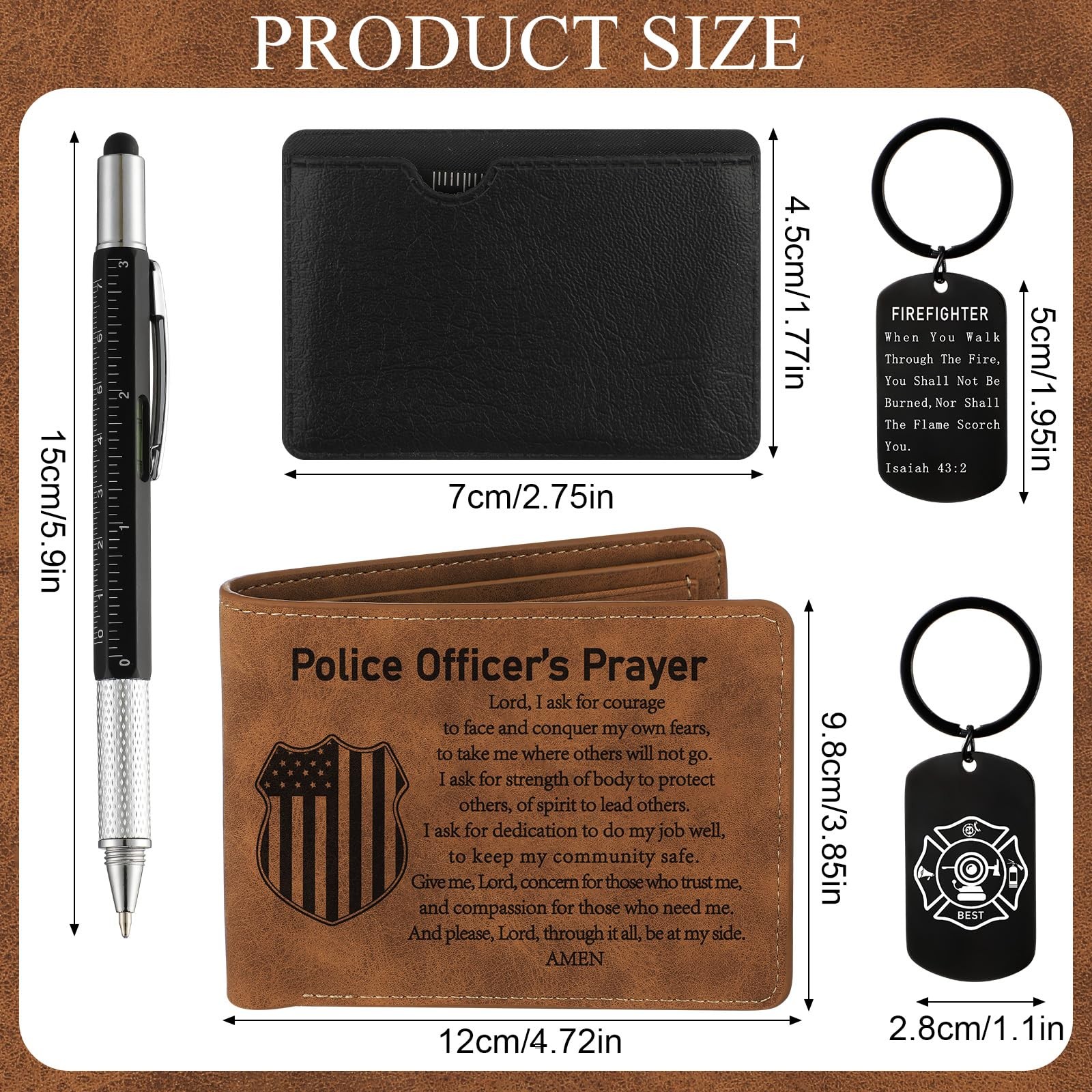 4 Pcs Police Gifts Set for Men with Retro Brown Wallet 6 in 1 Multi Tool Pen …