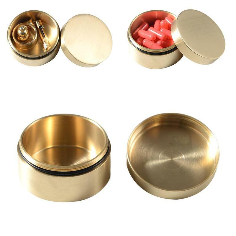 Brass Round Item Container Can Waterproof Circle Metal Storage Tool Box NEW S-XL