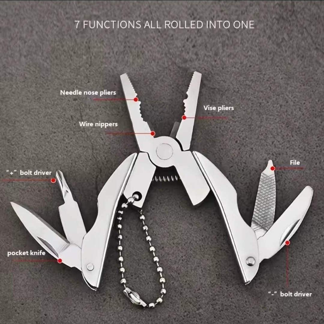 Mini Keychain Multi-Tool Pliers EDC Pocket 7-in-1 Stainless Steel Survival Tool