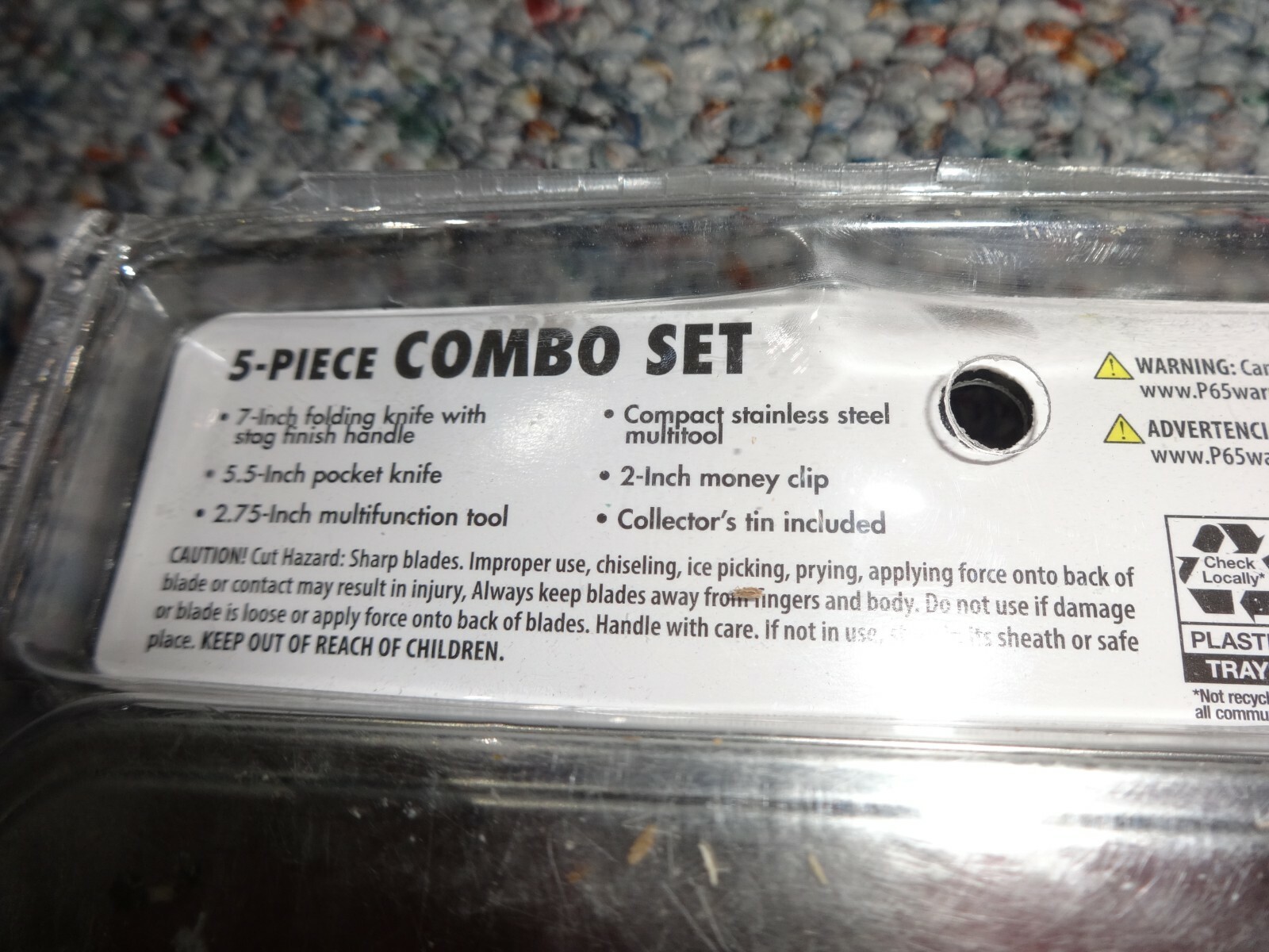 OZARK TRAIL 5 PIECE COMBO SET 2 Knives – Tool – Money Clip – Metal Tin *New**