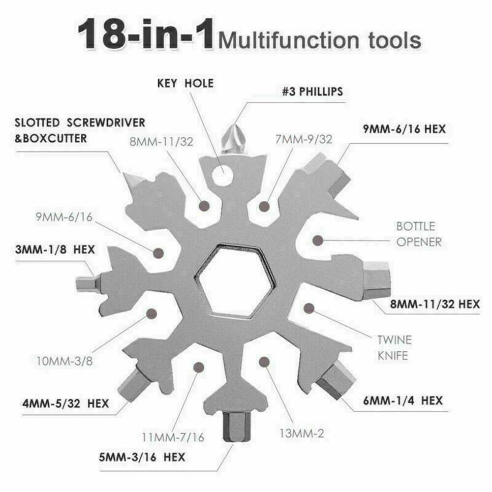 3pics 18 in 1 Portable Snowflake Multi Tool Stainless Tool (Black Silver +color)
