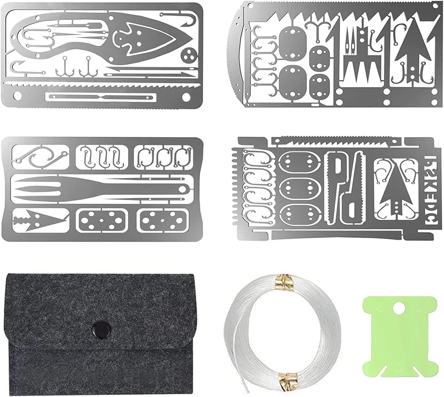 Hukado 7PCS Survival Card Multitool Camping Kit with Fishing Line Gear, Multipur
