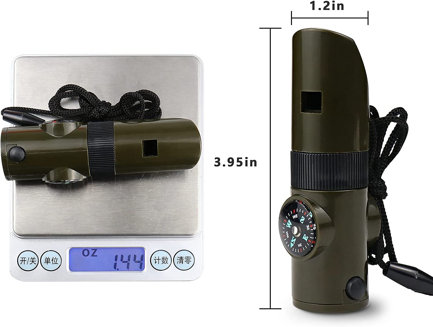 ALBATROSS 7in1 Multi-tool Survival Whistle LED Light Compass Thermometer Mirror