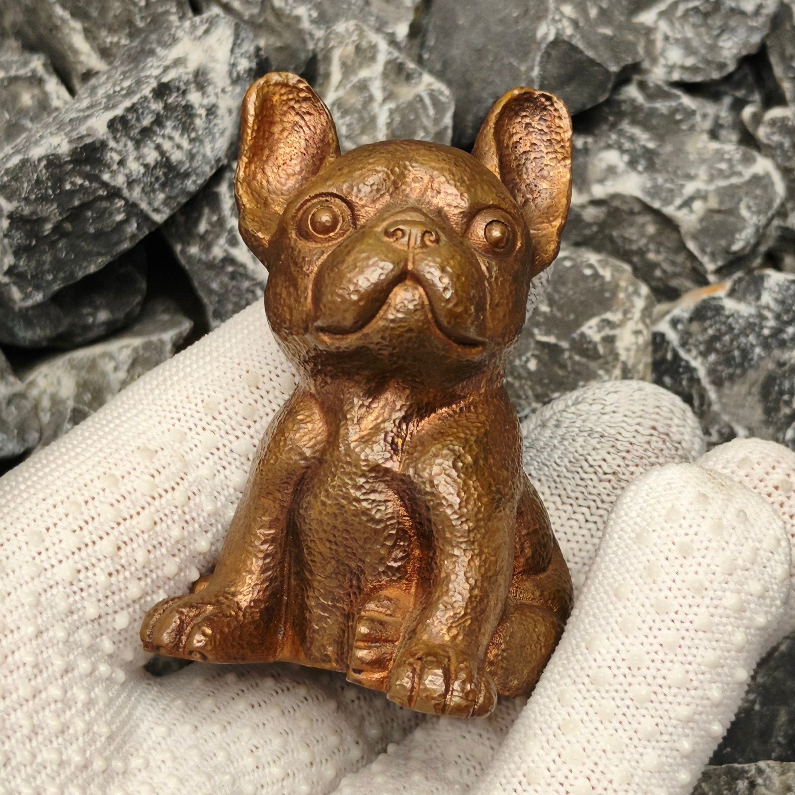 Pure copper sculpture French bulldog ornament Artwork animal statue canine dog