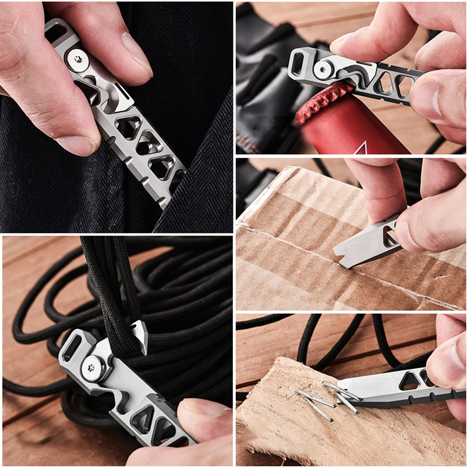 Pry Bar Titanium Prybar Bottle Opener 4.37″ 7-in-1 Multi-Function Tool with R…