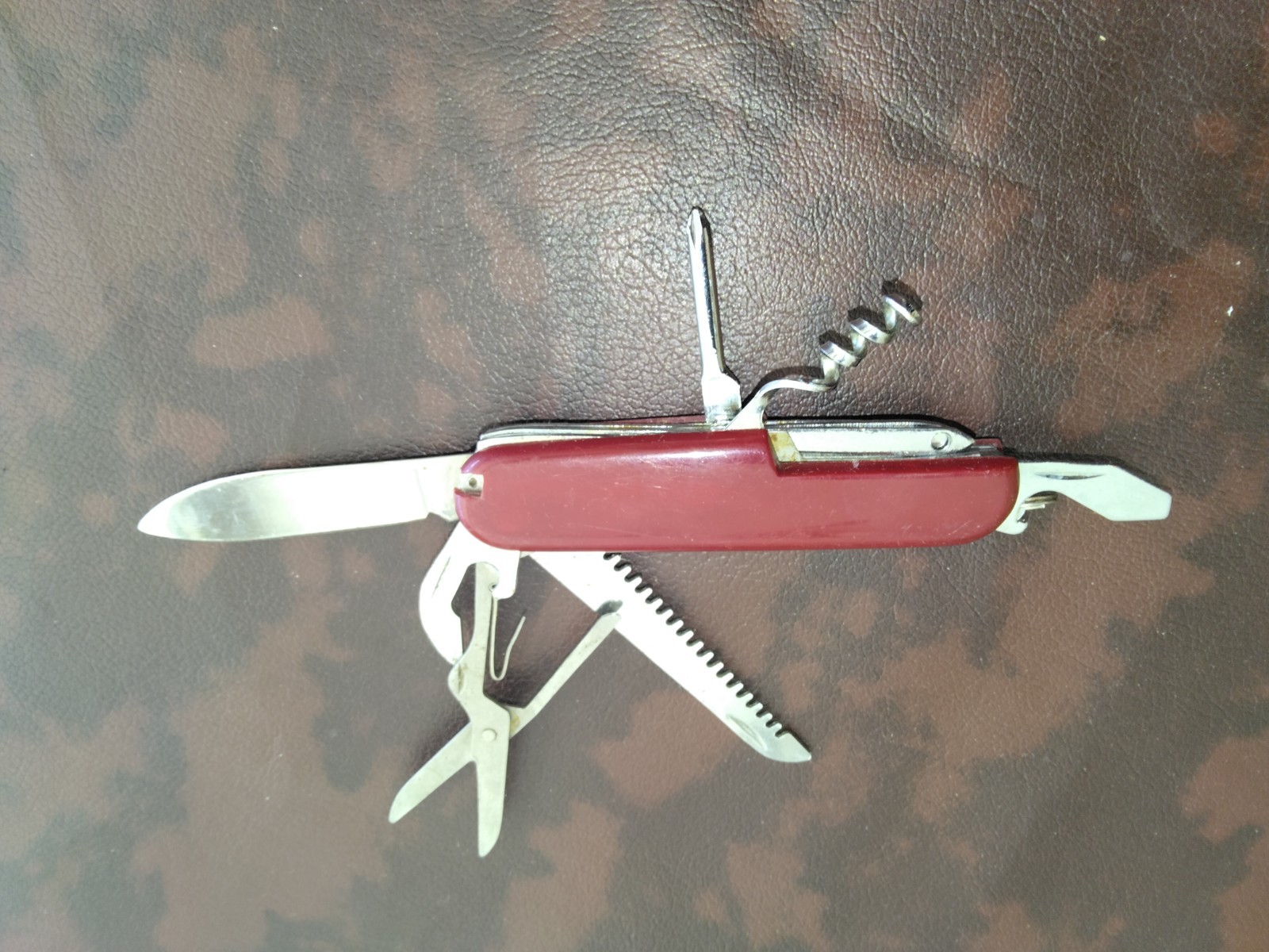 Red Multi-Tool Pocket Knife Stainless Steel with Saw, Scissors, Corkscrew