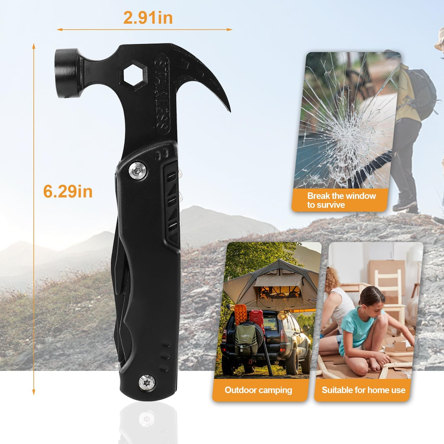 15 in 1 Multitool Hammer Multi Tool Survival Gear Multitool for Men，Survival …