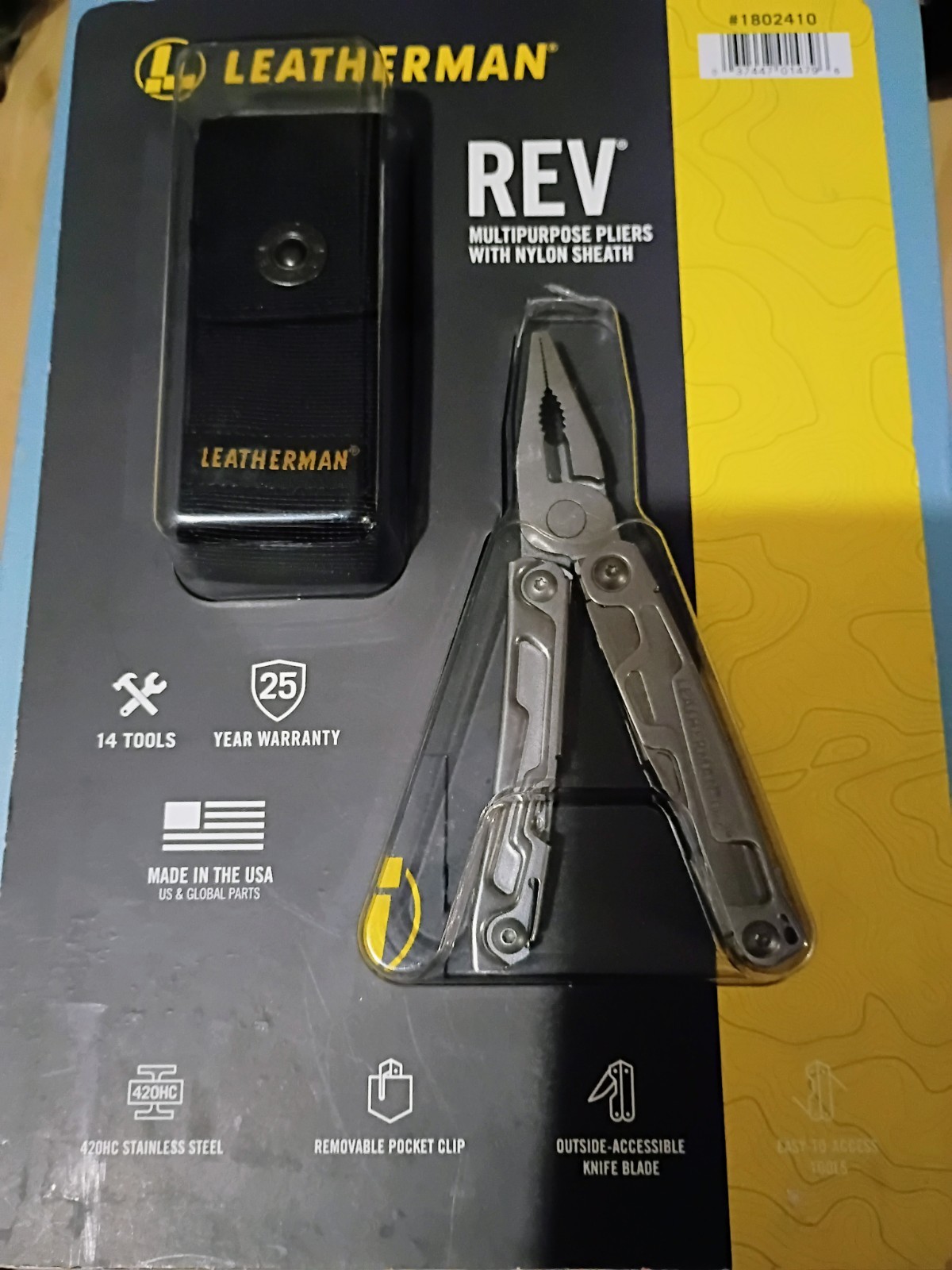 Leatherman Rev Multi-Purpose 14 Tools with Nylon Sheath Made In USA, Pocket Clip