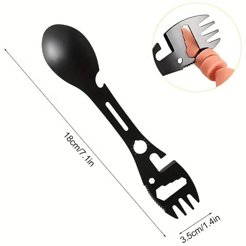 Camping Multi-tool Whistle Knife Fork Spoon Wrench Bottle Opener – 1pc