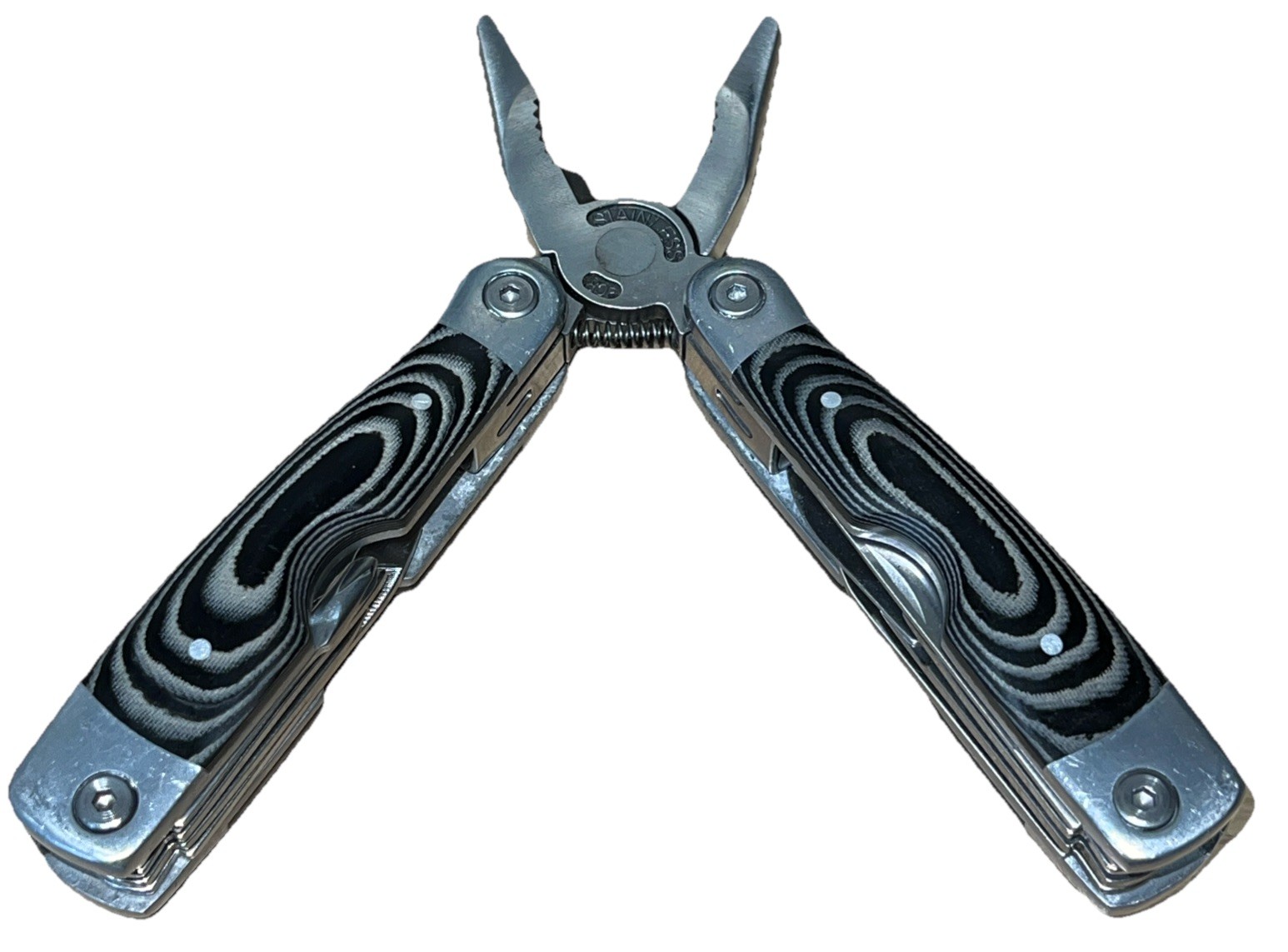 Grand Way Multi-Tool 9-Function Stainless Steel #2CR Black Swirl 6”