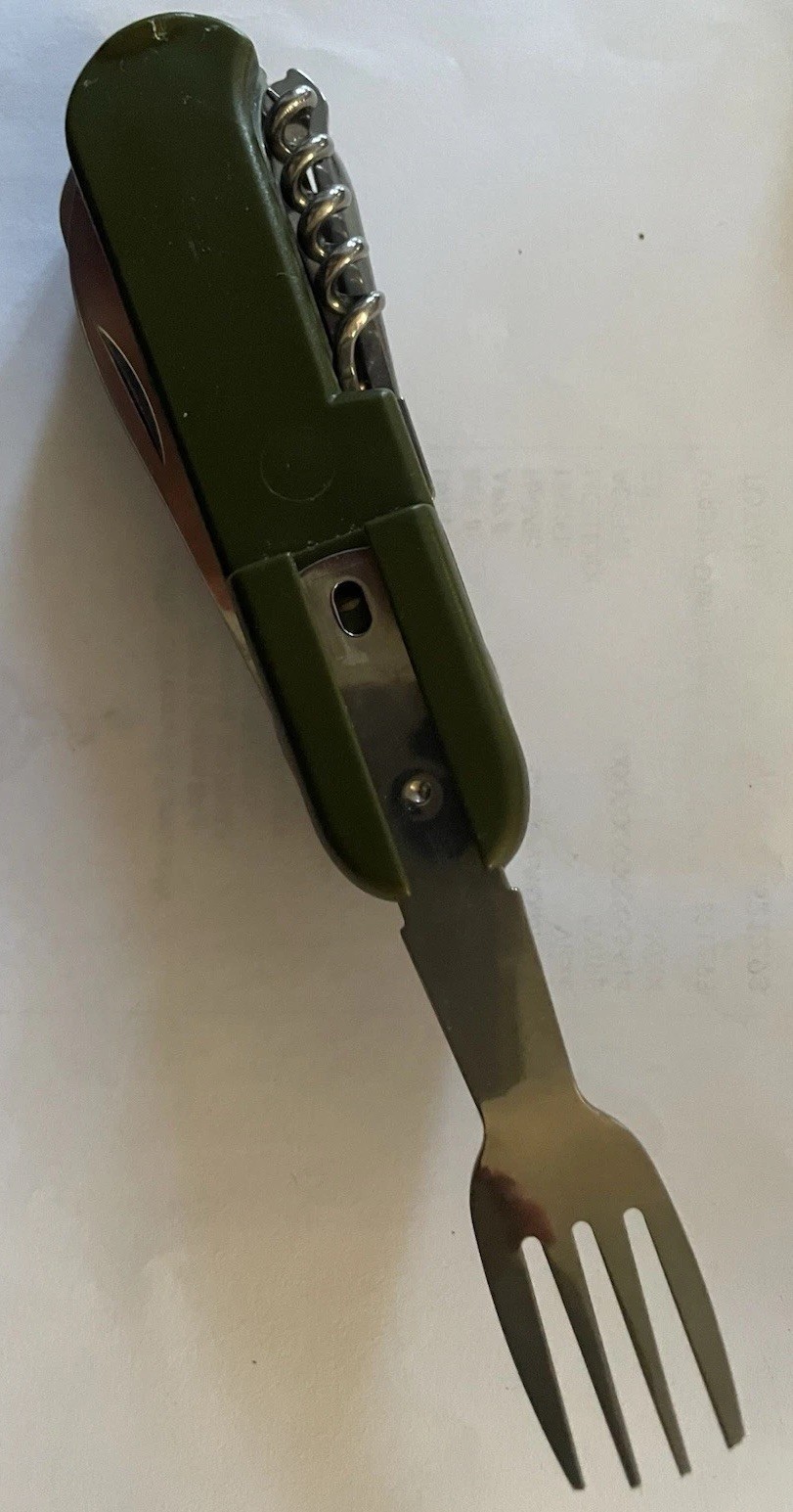Utensil Knife , Multi Tool . Spoon Fork Flashlight Sheath Great For Camping