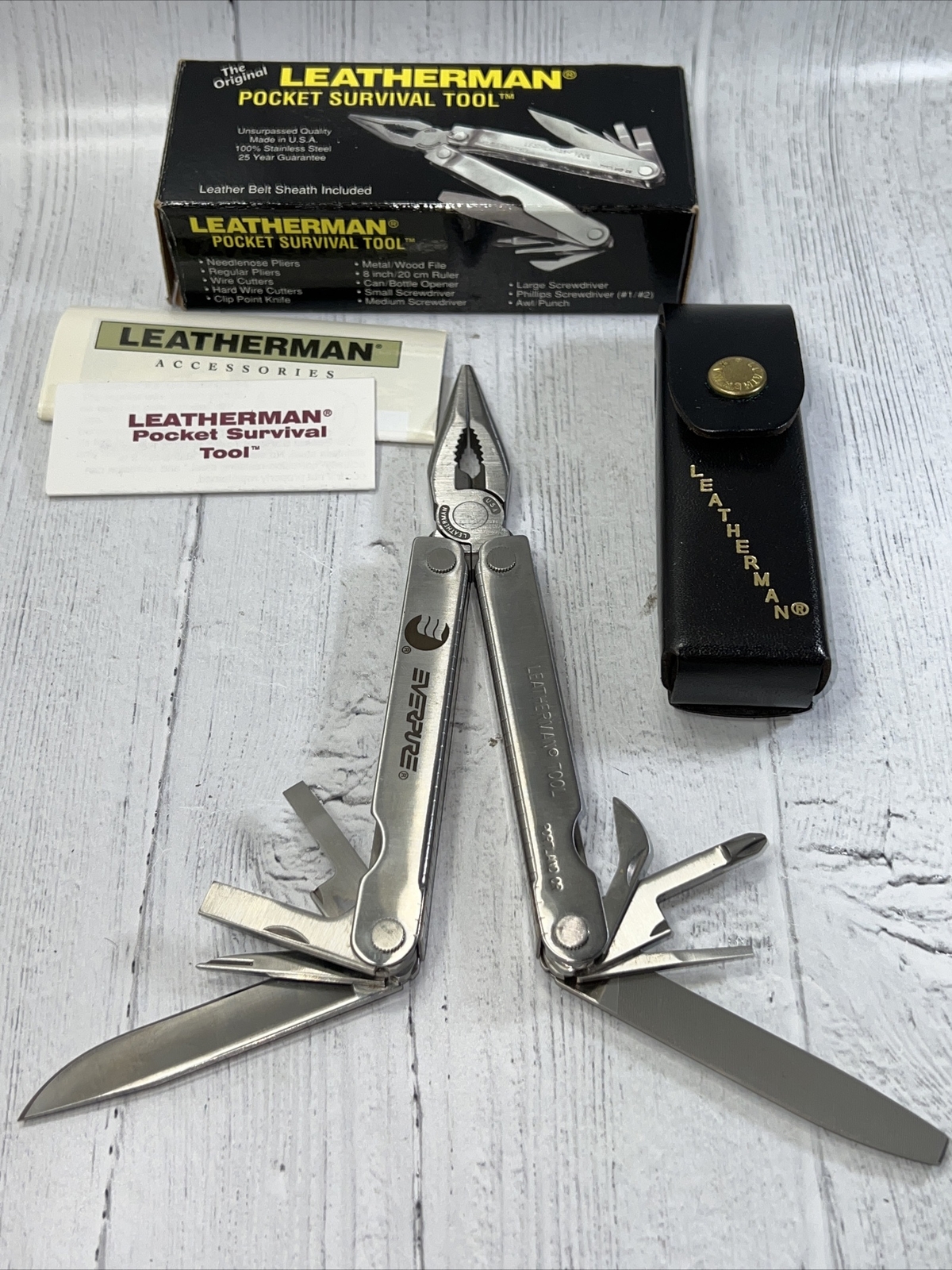Vintage Leatherman Survival Pocket Multi-Tool 1997 w Leather Sheath New In Box