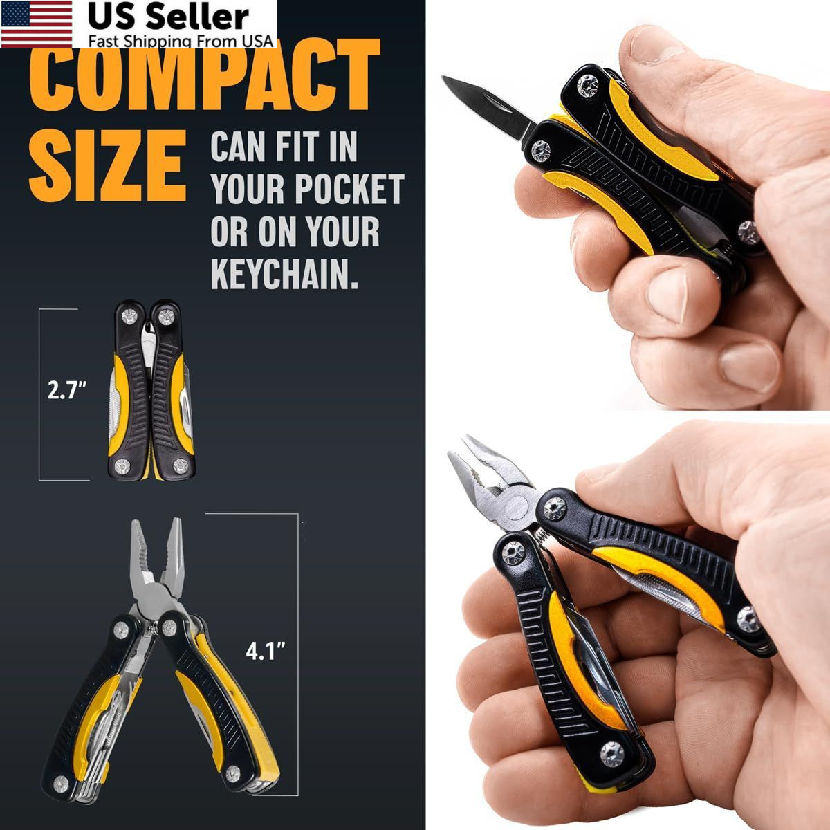Mini Multitool Knife 12 in 1 Small Pocket Multi Tool with 1. Yellow/Black