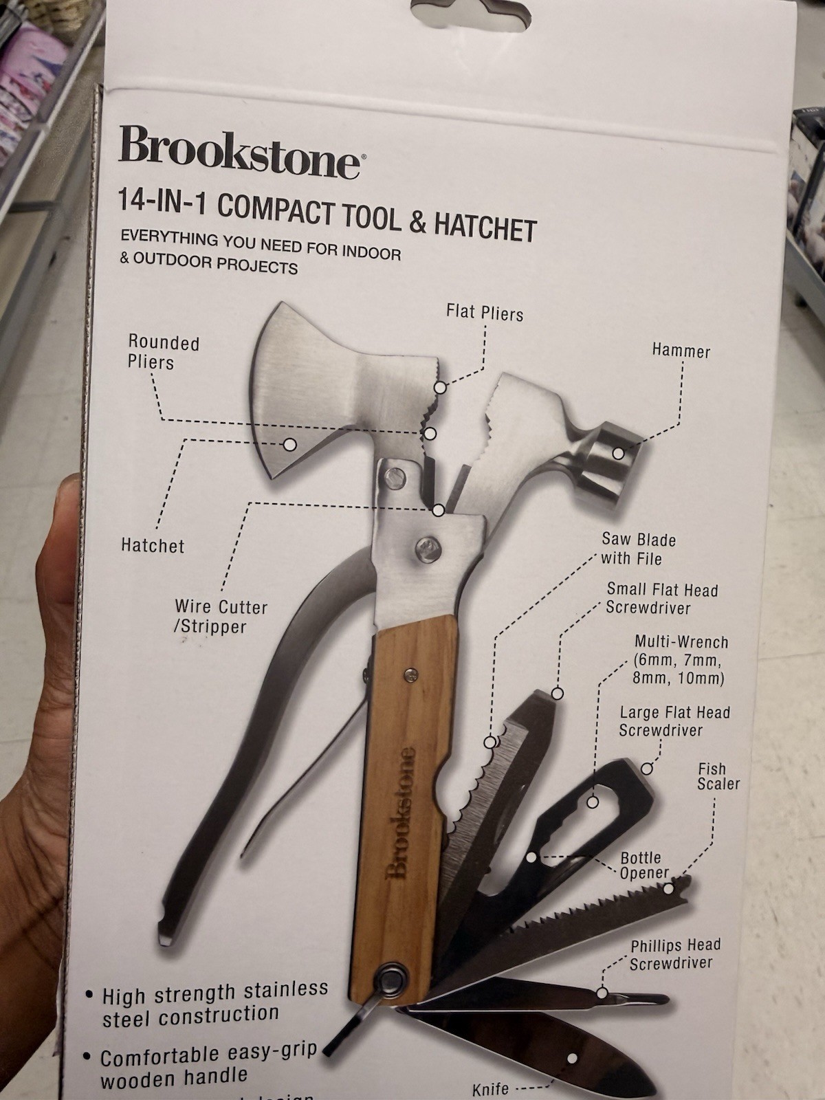 Brookstone 14-in-1 Hatchet Multi-Tool Stainless Steel Knife, Pliers, Hammer