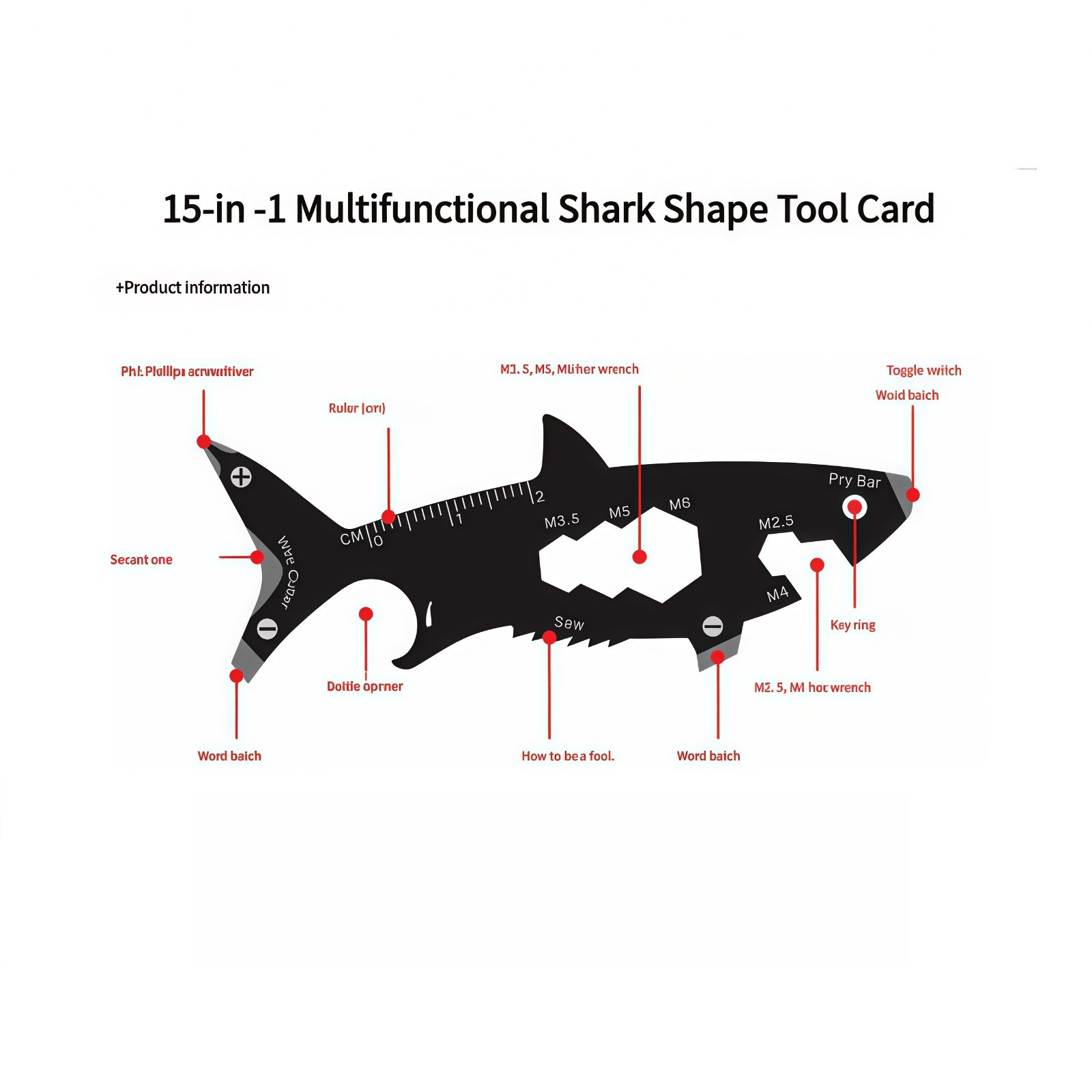 Multitool Pocket Tool 15-in-1 Multi-tool Outdoor Sports Shark Gift Keychain