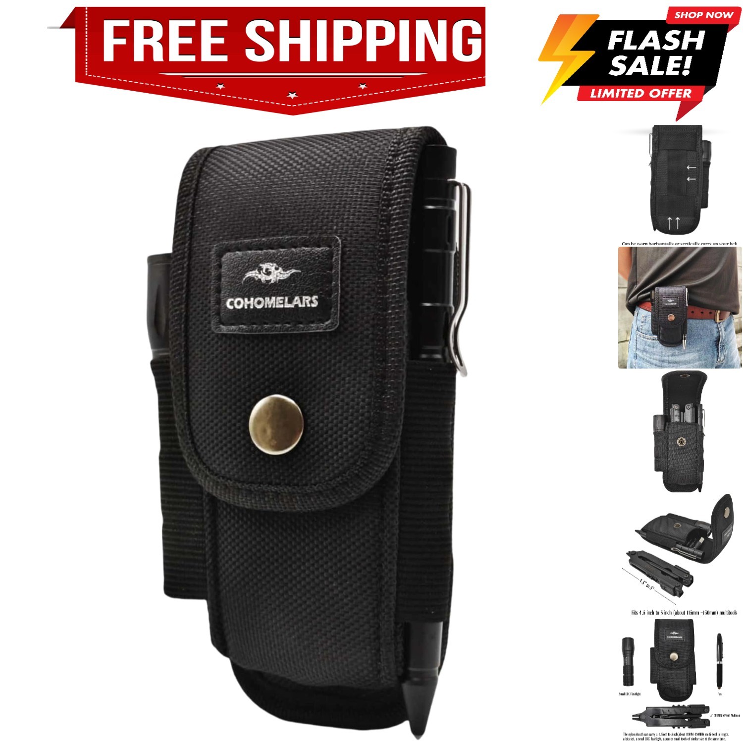 Multitool Nylon Sheath for 4.5” to 5” Multitool- Horizontally and Verticall…