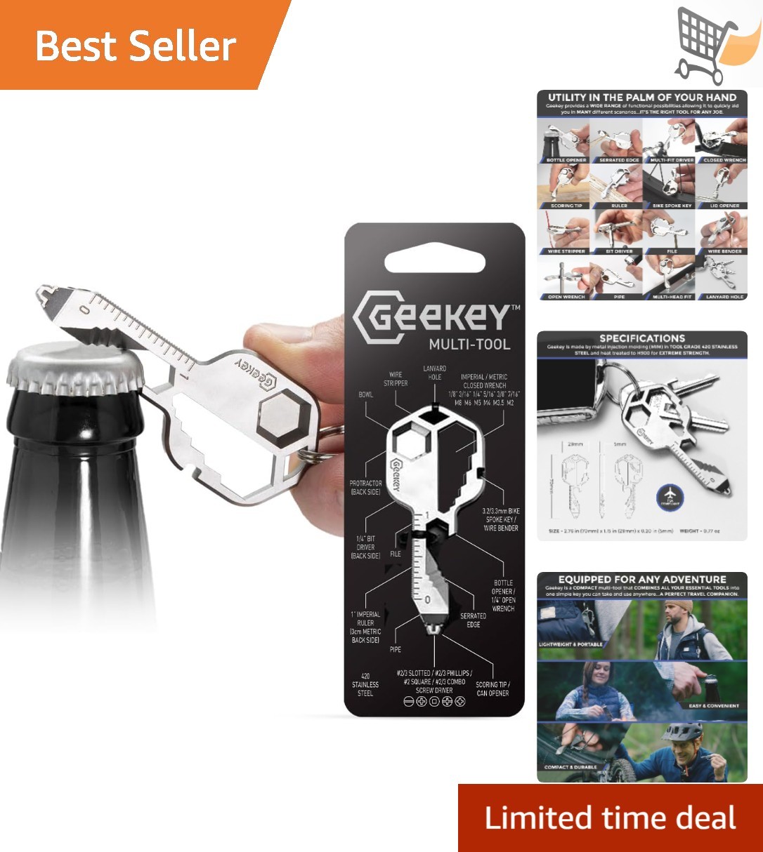 Keychain Multitool Stainless Steel 16+ Functions Compact Travel Outdoor