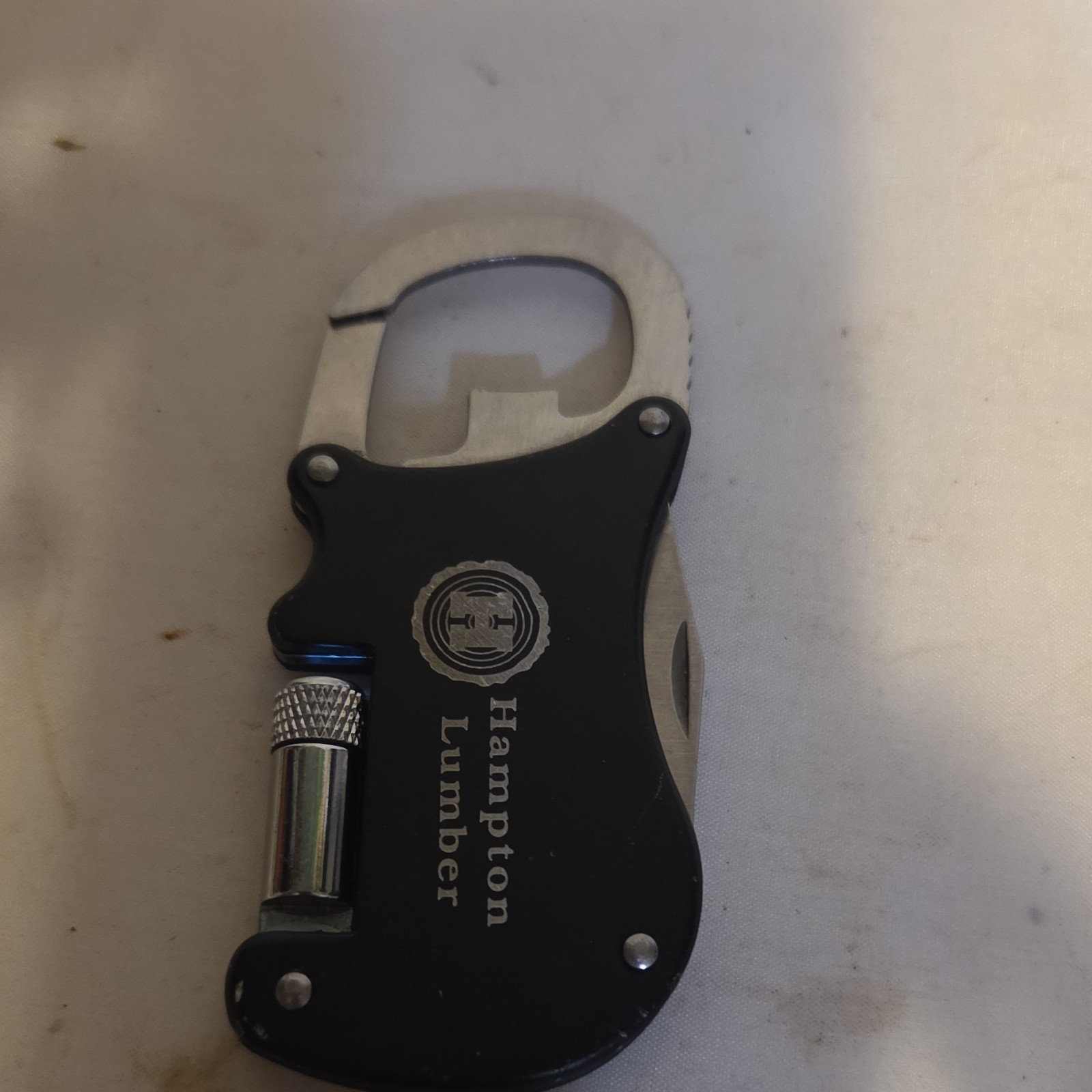 Hampton Lumber Multi-Tool Knife Bottle Opener Flashlight Black Stainless Steel