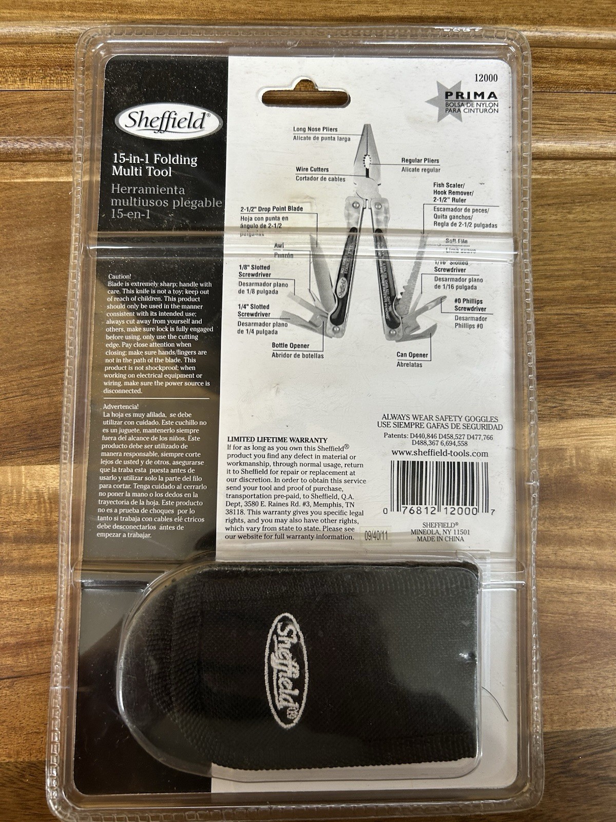 Sheffield Folding Multi Tool 15 In 1 Model 12000 Stainless Steel w Belt Pouch
