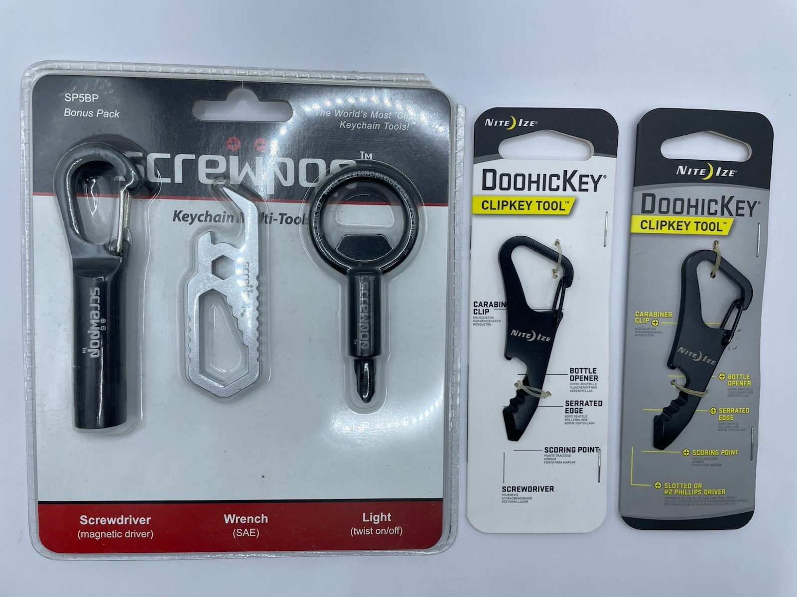 New SCREWPOP 3pc Keychain Multi Tool Flashlight NITE IZE DoohicKey CLIPKEY EDC