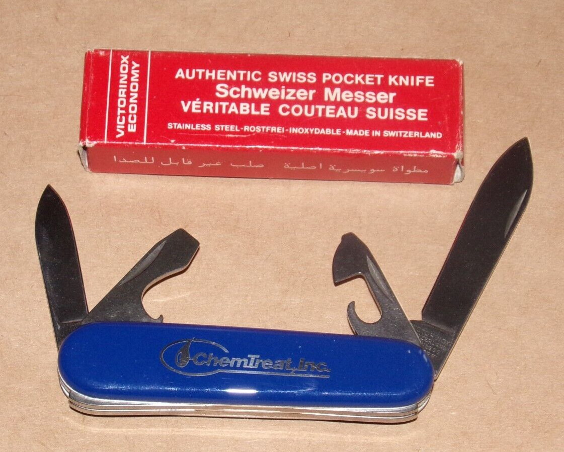 Schweizer Messer Victorinox Blue Swiss Pocket Knife NIB ChemTreat Advertising