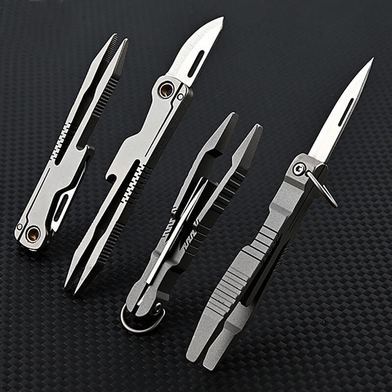 EDC Titanium Alloy Multi Tools Tweezers Opener Pocket Outdoor Folding Knife