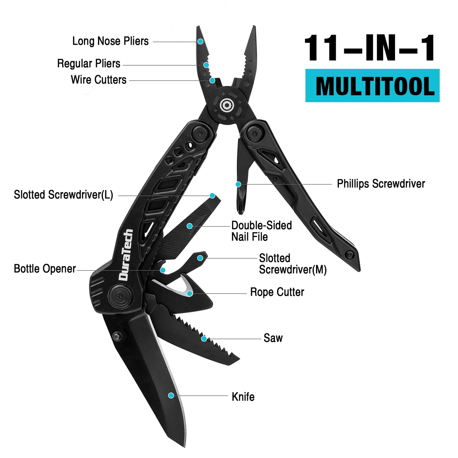 Multitool Knife, 13 in 1 Pocket Multitool, Multi Tool with 3″ Large Blade, Safe