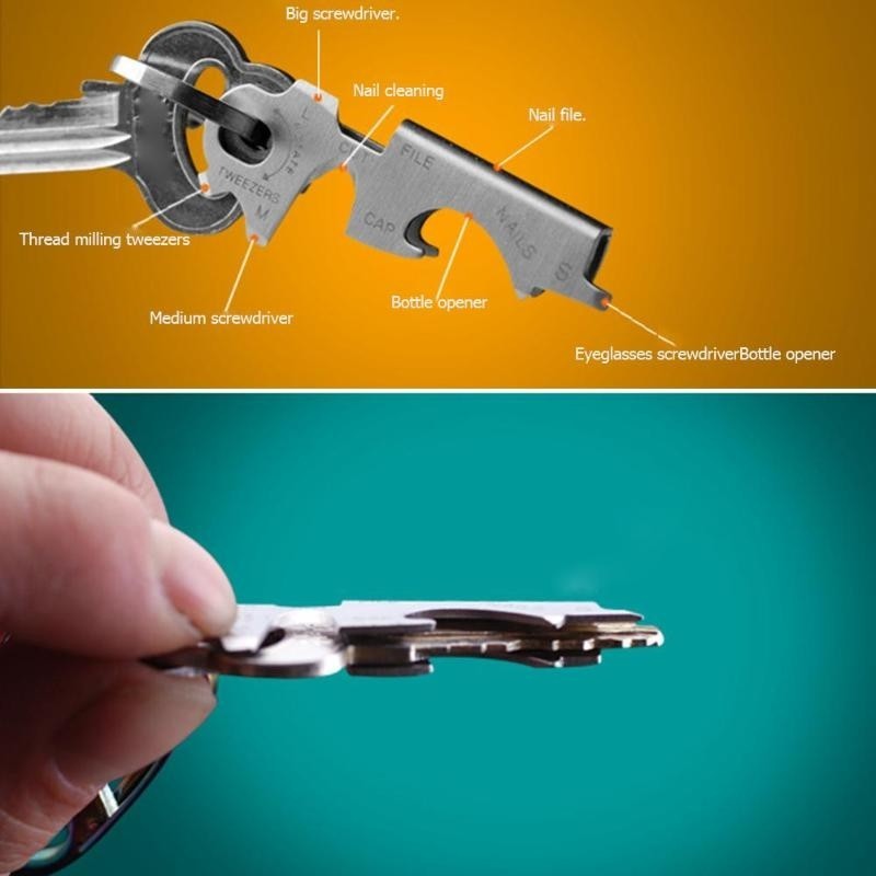 8 en 1 Multitools EDC Llavero de acero inoxidable Gadget de equipo de superviven