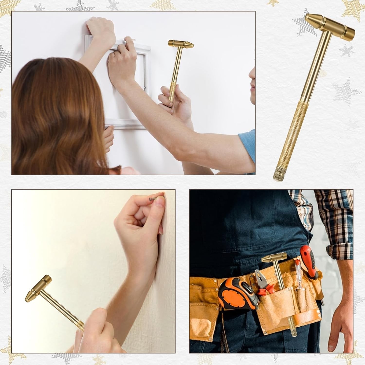 6-in-1 Mini Copper Hammer Tool with Screwdrivers – Portable & Elegant Gold