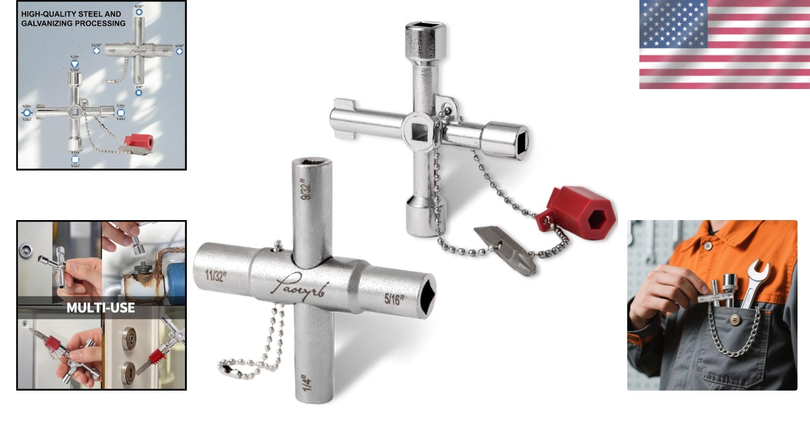 2-Pcs Multi-Functional Water Key Set with 4-Way Design for Valves