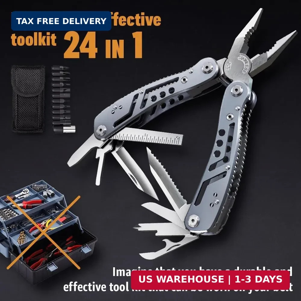 24-in-1 Multitool with Knife, Pliers & 11 Bits Sharp Stainless Steel – Multi Too