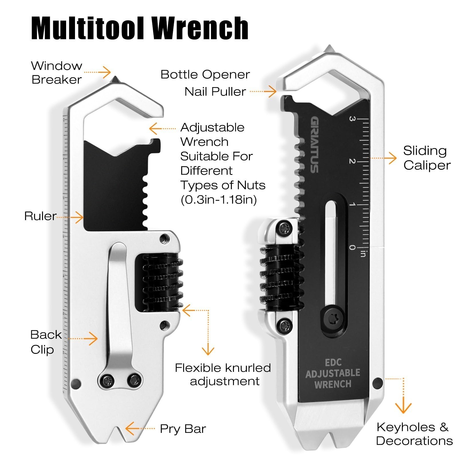 Small Multitool Wrench 9 in 1 Pocket Adjustable Wrench for Screw with Mini Pr A+