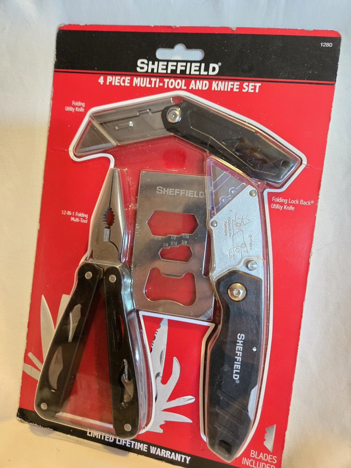 Sheffield 4 Piece Multi-Tool and Knife Set Blades Included Brand New Pliers
