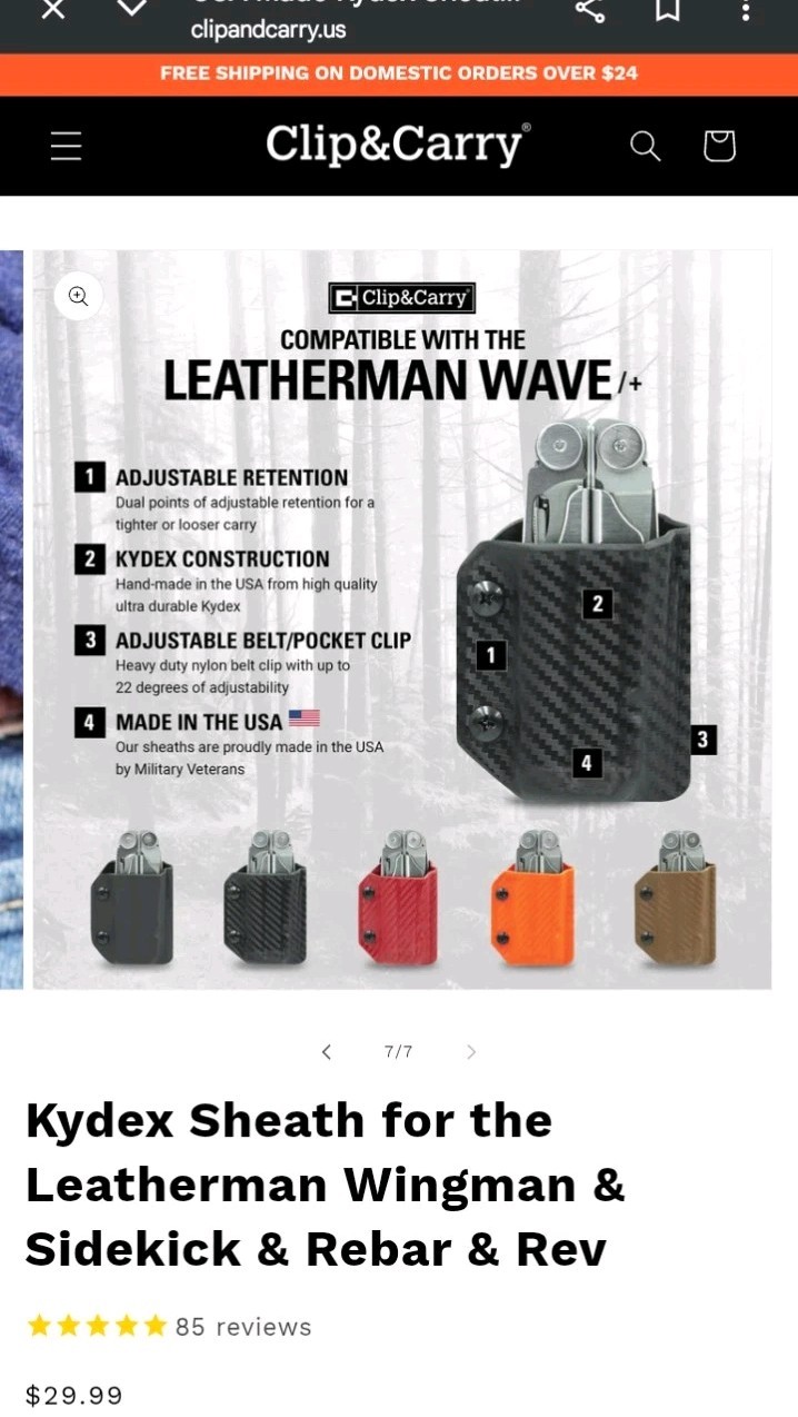 Clip & Carry Kydex Multitool Sheath Fits Leatherman: Wingman,Sidekick,Rebar,Rev