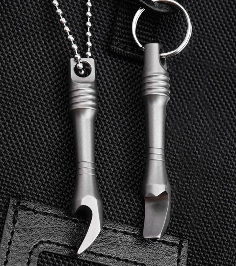 Mini Titanium Keychain Pry Bar Crowbar Bottle Opener Necklace Pendant Multi EDC