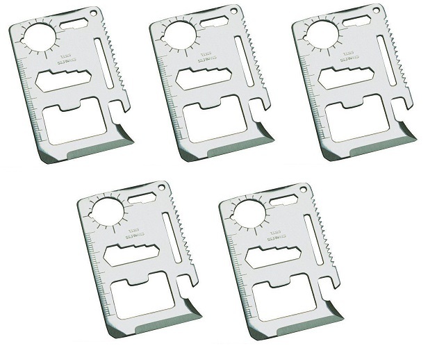 (5) 11-In-1 Multi-Functional Credit Card Style Pocket Knife Tool Camping BOB Kit