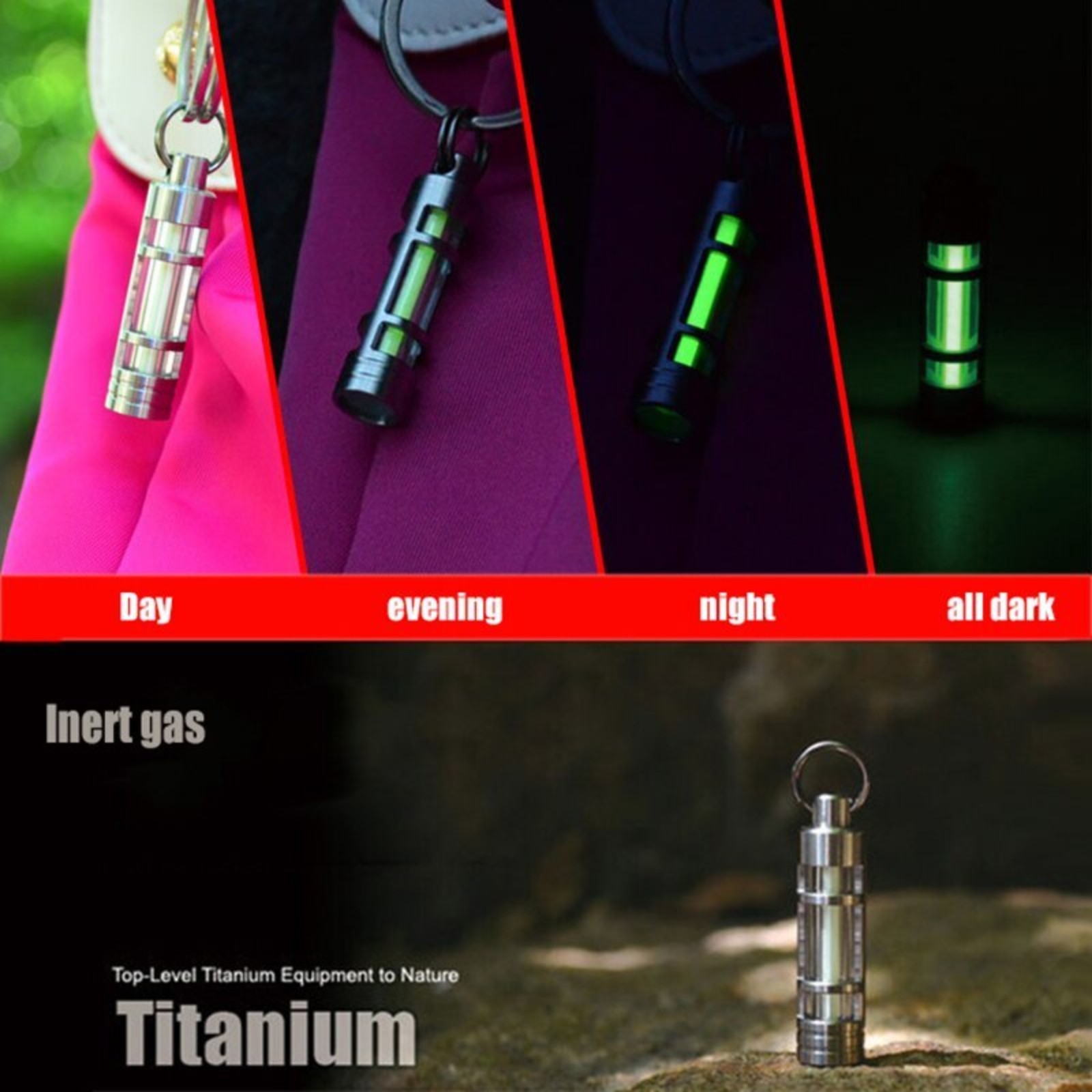 Titanium Key Chain Outdoor Life Saving Tool 25 Year Emergency Light