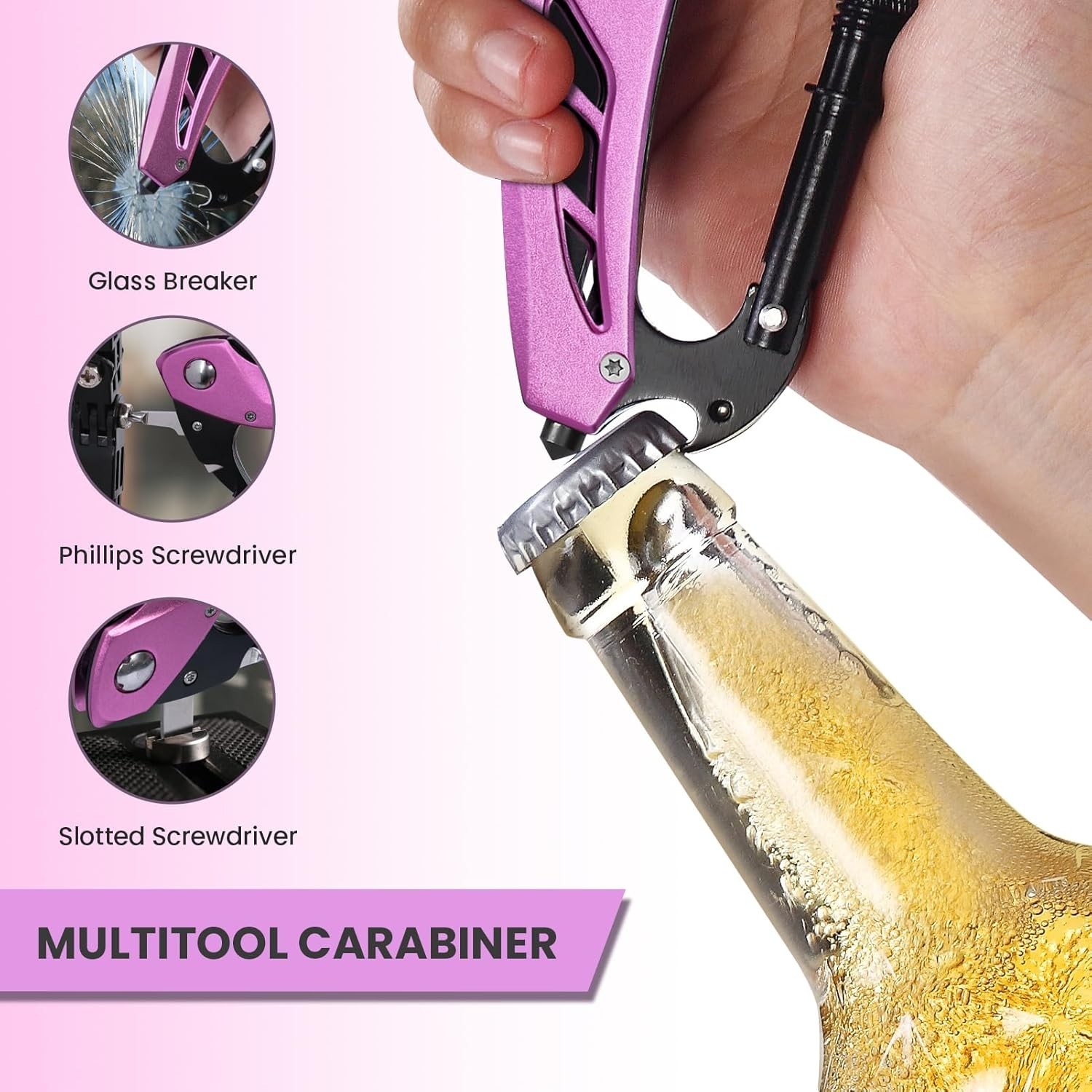 Pink Multitool Carabiner Knife Gifts for Mom Women Wife, 6-in-1 Keychain Mult…