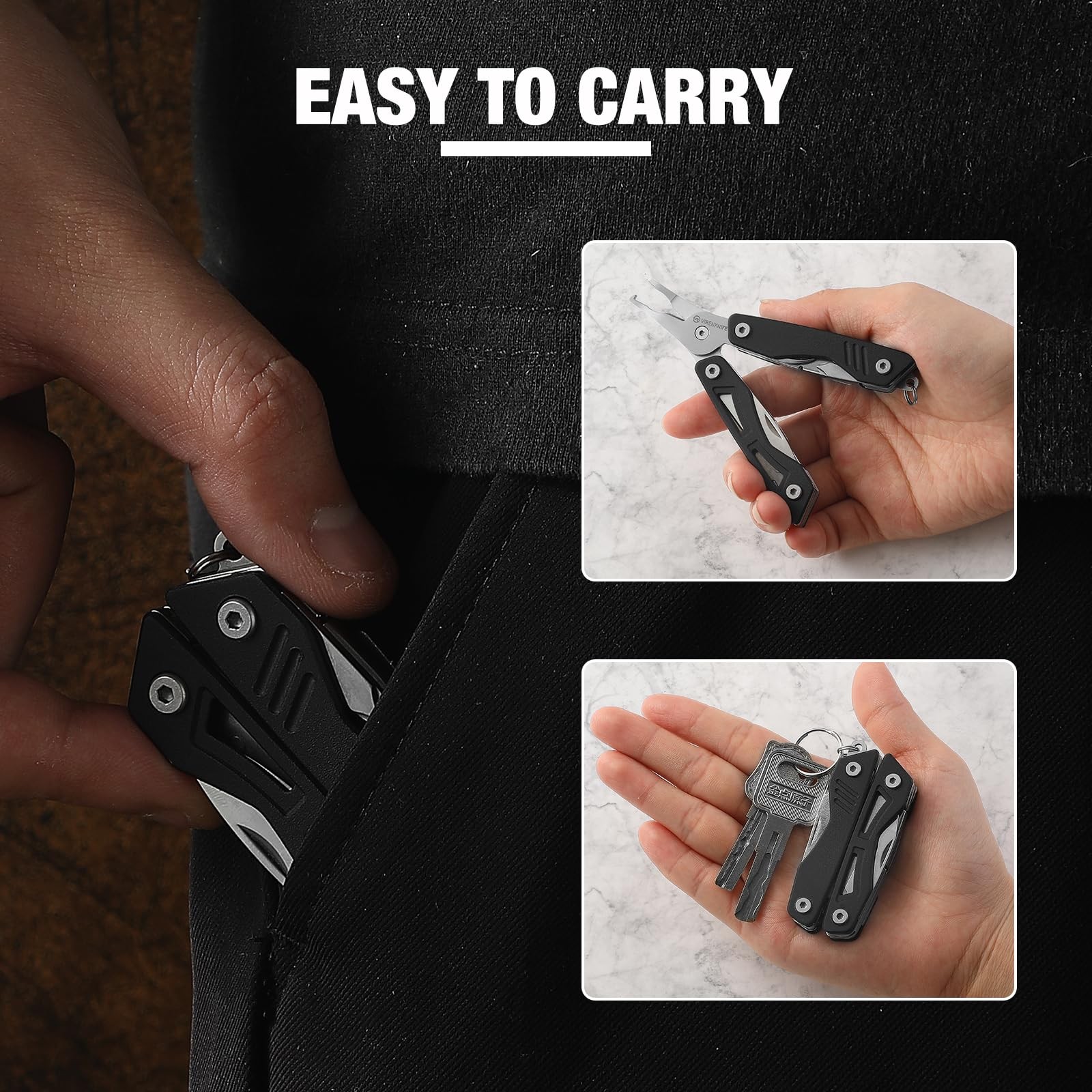 VIRENKNIFE Mini EDC Multitool,13-in-1 Stainless Steel Multi Tool Pliers with …